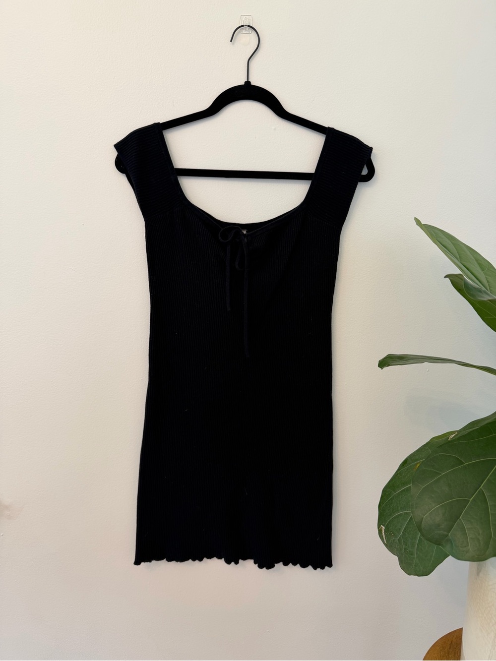 Urban Outfitters Black Ribbed Tie-Front Mini Dress